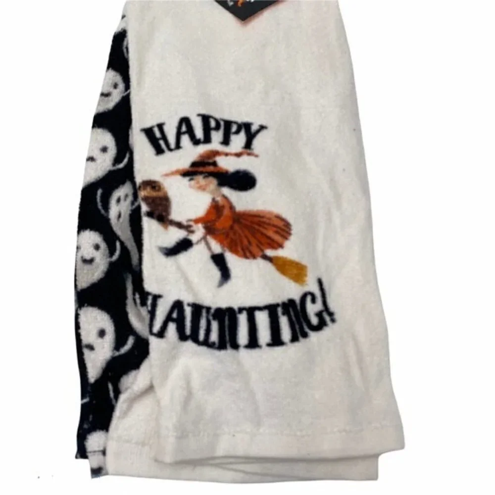 Target Brand Halloween Kitchen Towels Set of 2 Ghosts Witch Cotton 16
